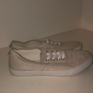 Tan/beige glitter sneakers. Size 5 juniors.